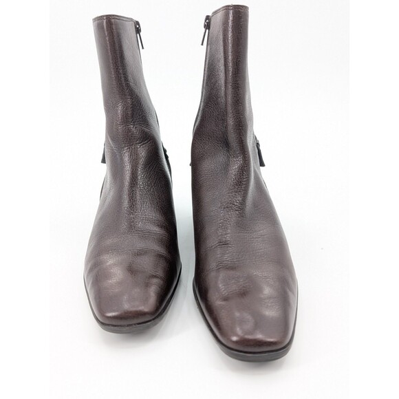 Talbots Layla Chocolate Brown Leather Low-Heel Square Toe Buckle Boots Size 7 - Picture 3 of 8